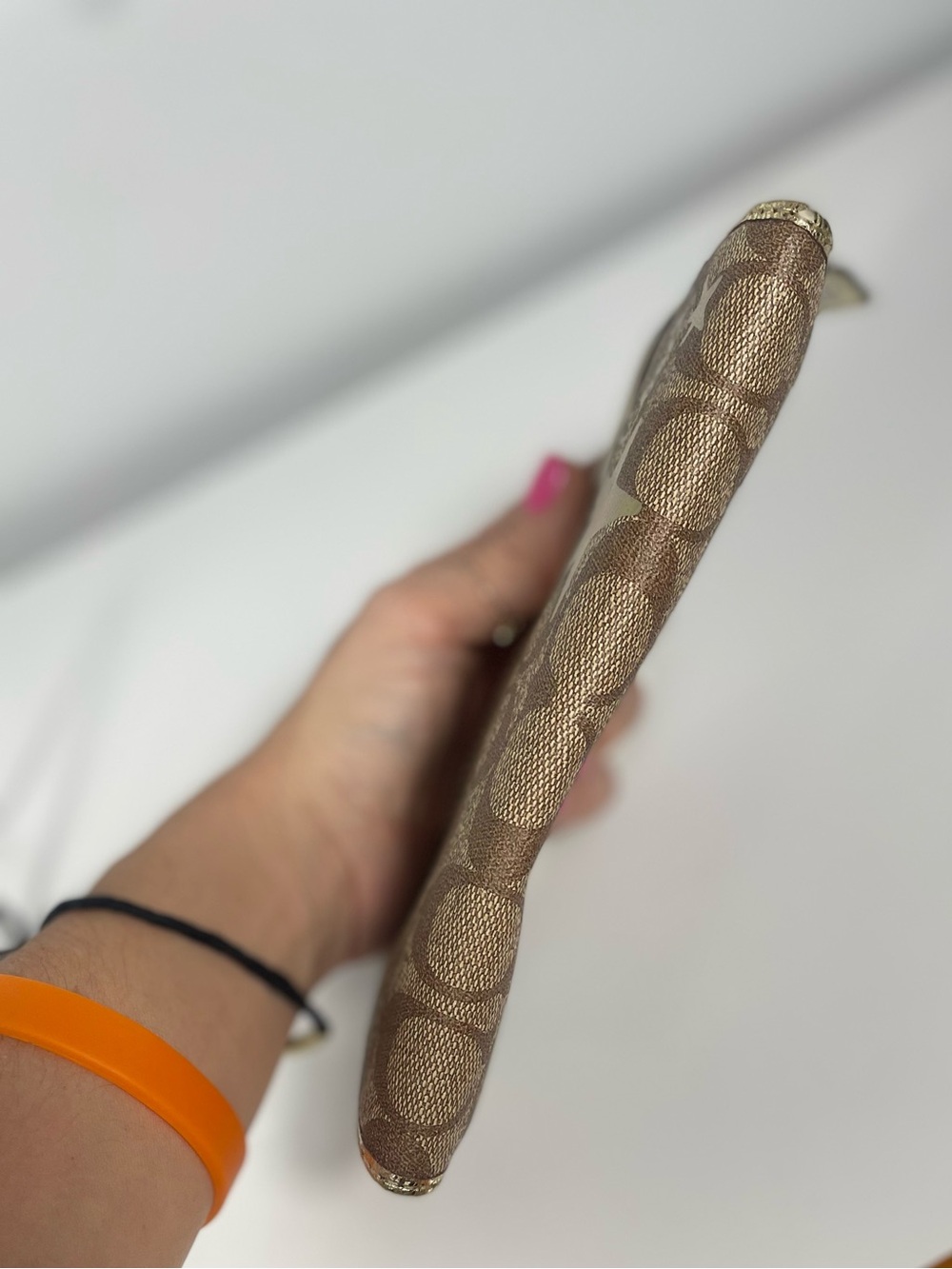 Coach Gold Metallic Pop Star Print Signature Wristlet EUC - Picture 8 of 15